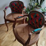 Pair of two wax back and cannage seat