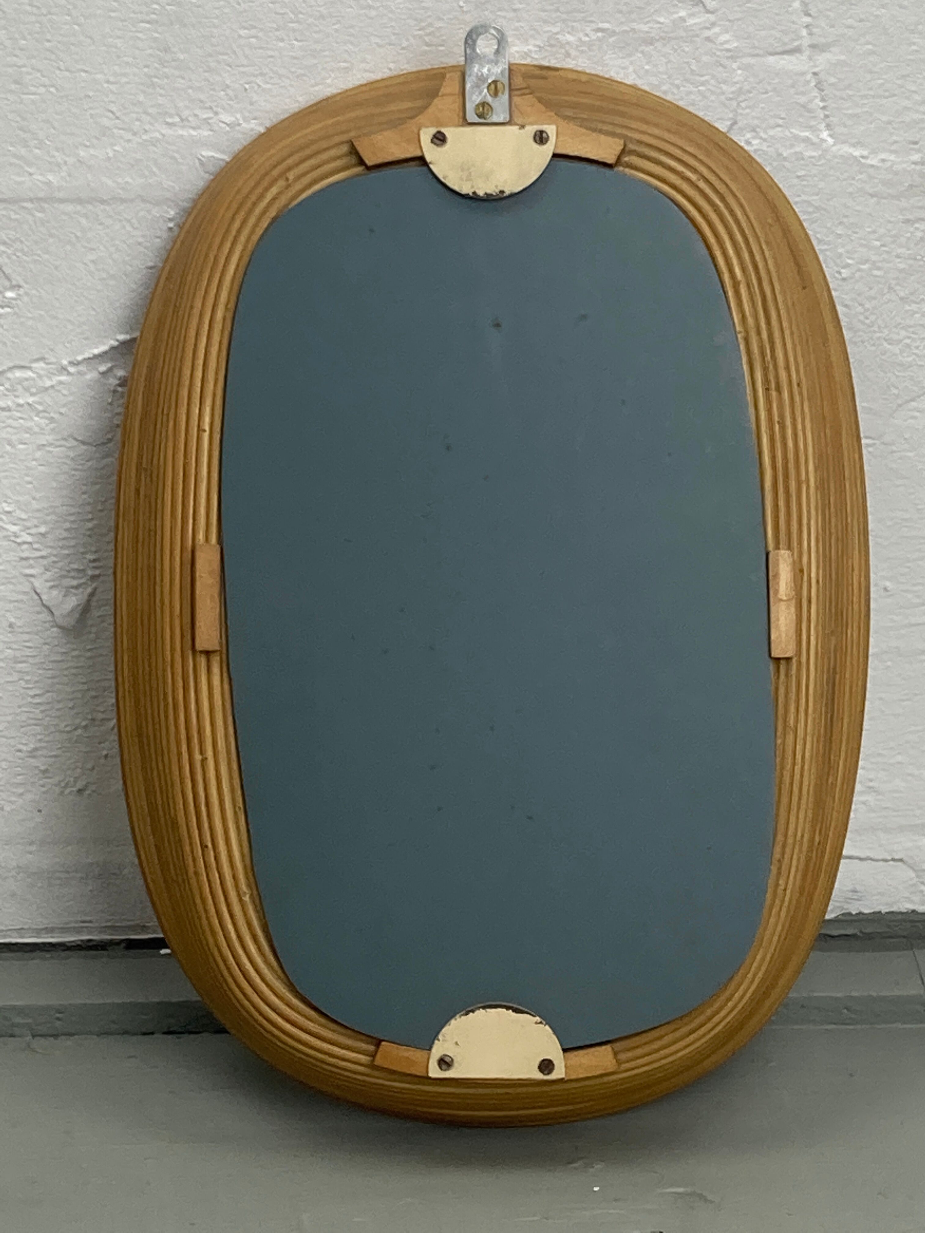 Pencil reed rattan bamboo mirror, Italy 1960s