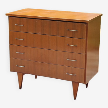 Vintage chest of drawers in golden mahogany feet 4 drawers from the 60s