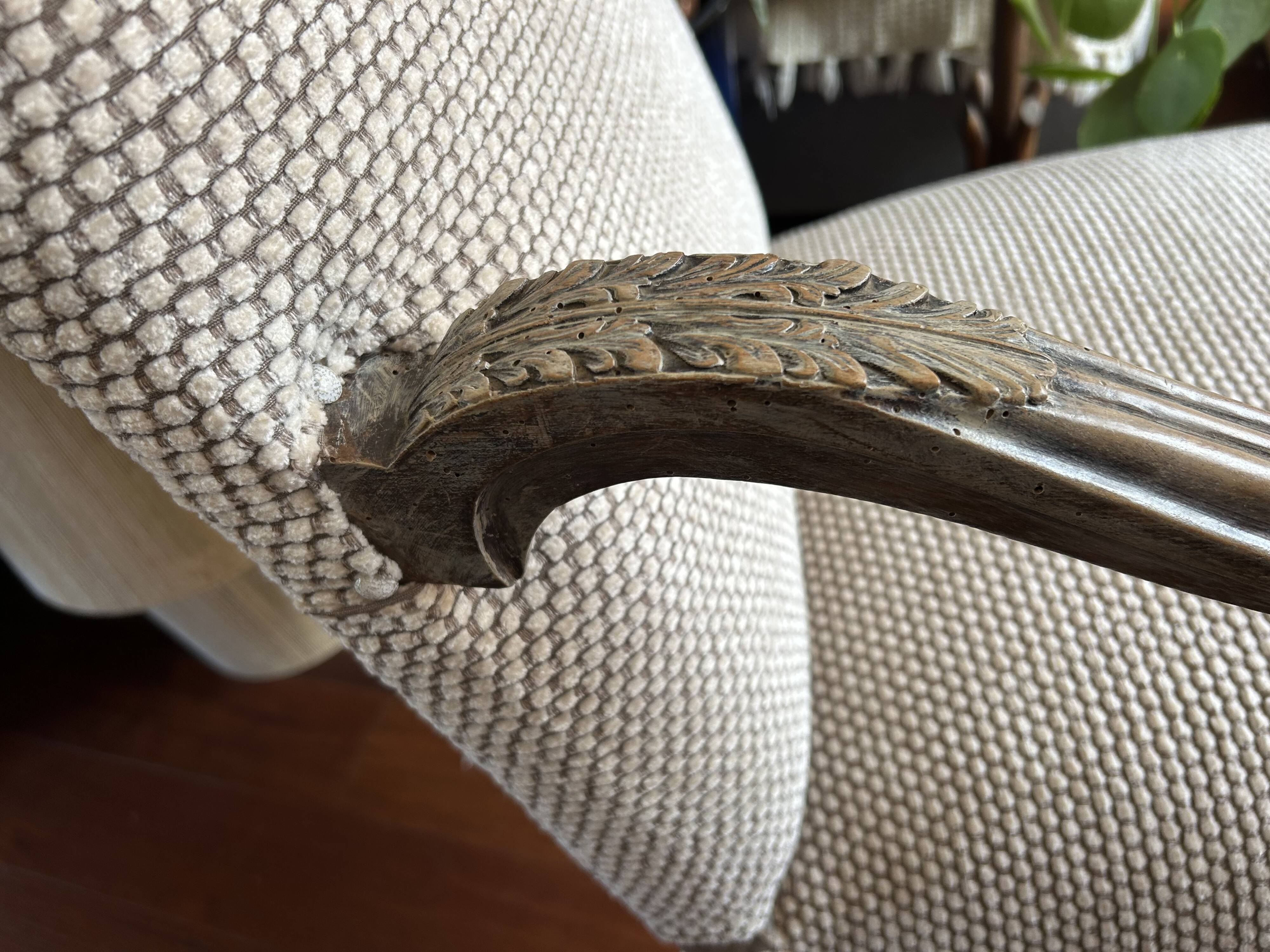 Restored Louis XIII armchair – textured beige fabric