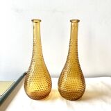 Pair of vintage amber yellow Empoli glass decanters