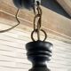 Wood and brass pendant light, black and gold, vintage, 60s.
