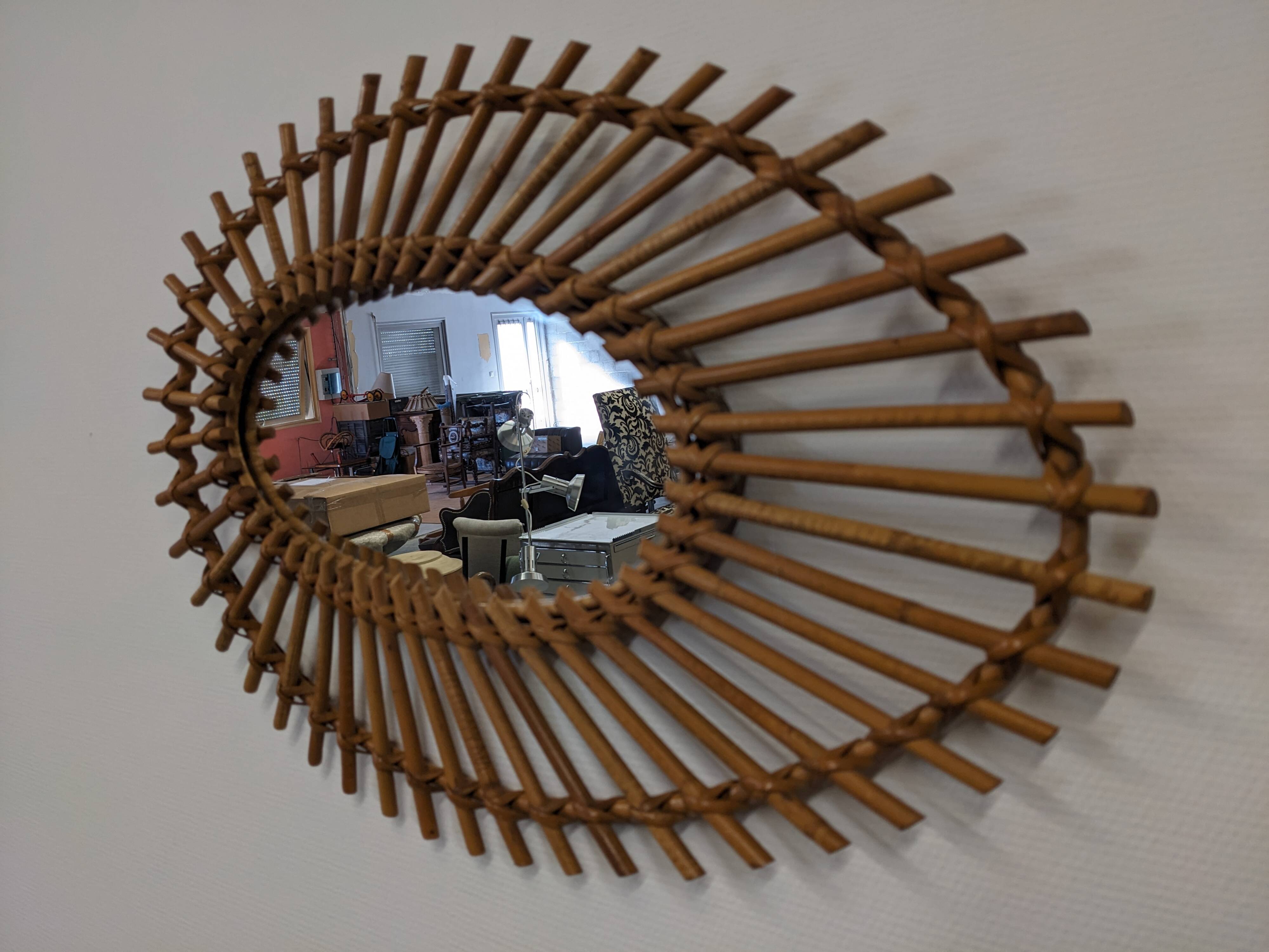 Rattan eye mirror from the 50s/60s