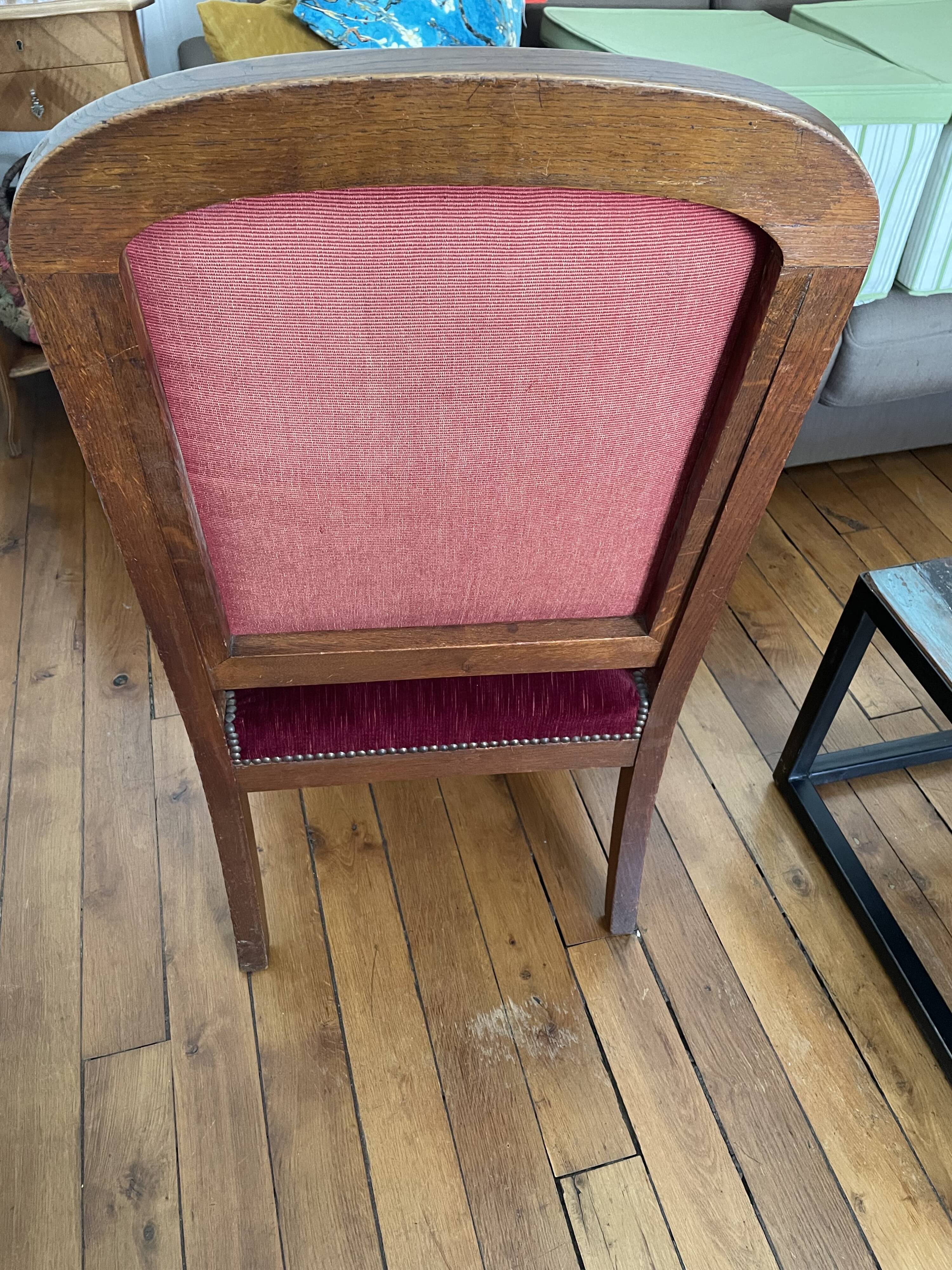 Voltaire armchair in solid oak and velvet
