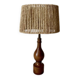 Philippe Capelle vintage 1970s table lamp in turned wood with rope shade