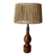Philippe Capelle vintage 1970s table lamp in turned wood with rope shade