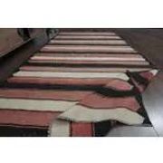 Striped Turkish Vintage Orange Beige Brown Kilim Wool Runner Rugs 142x315