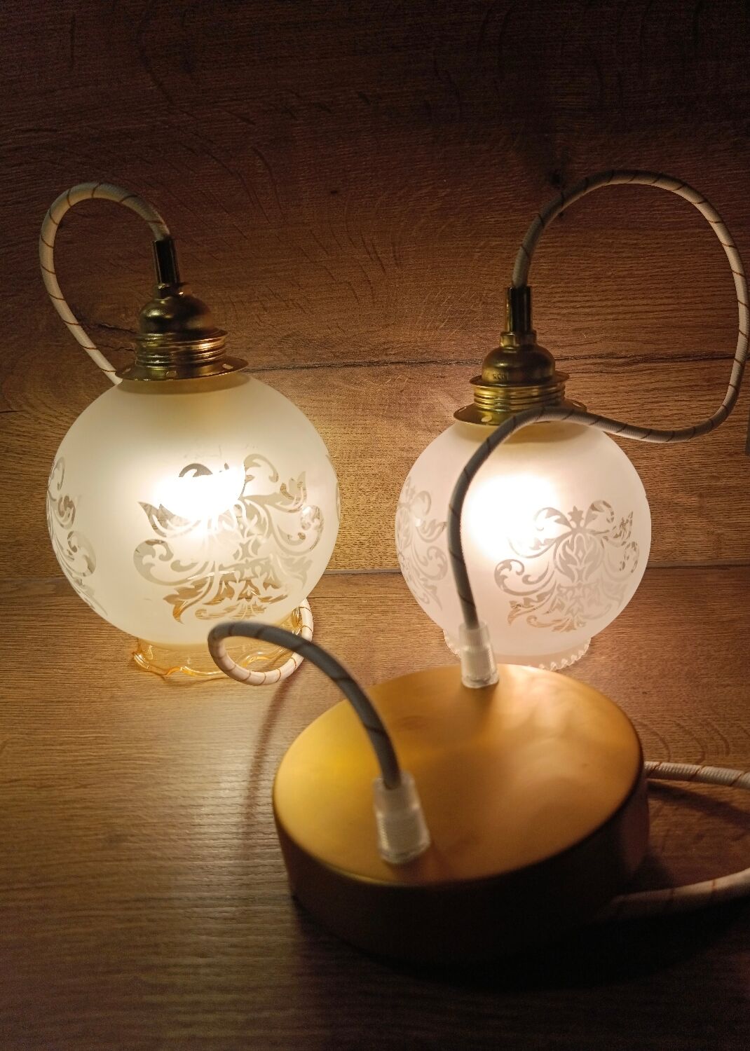 suspension chandelier double glass retro chic, vintage upcycled