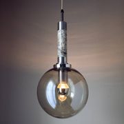 Scandinavian pendant light in brushed stainless steel marble and smoked glass globe. 1970
