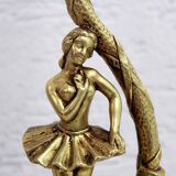 Pair of Commedia Dell Arte lamps in bronze and XXth glass