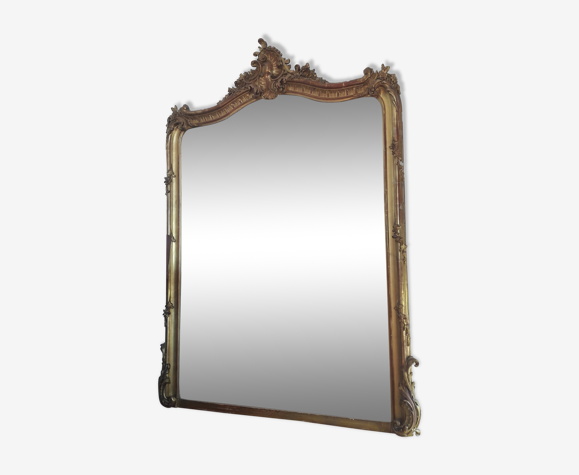 Miroir plâtre doré et stuc 115x165cm 19ème dos planches à Paris