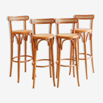 Series of 4 canned bar stools