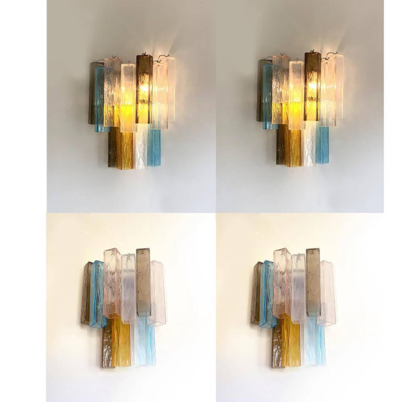 Lot of 4 Multicolored "Squared" Murano Style Glass Wall Sconces