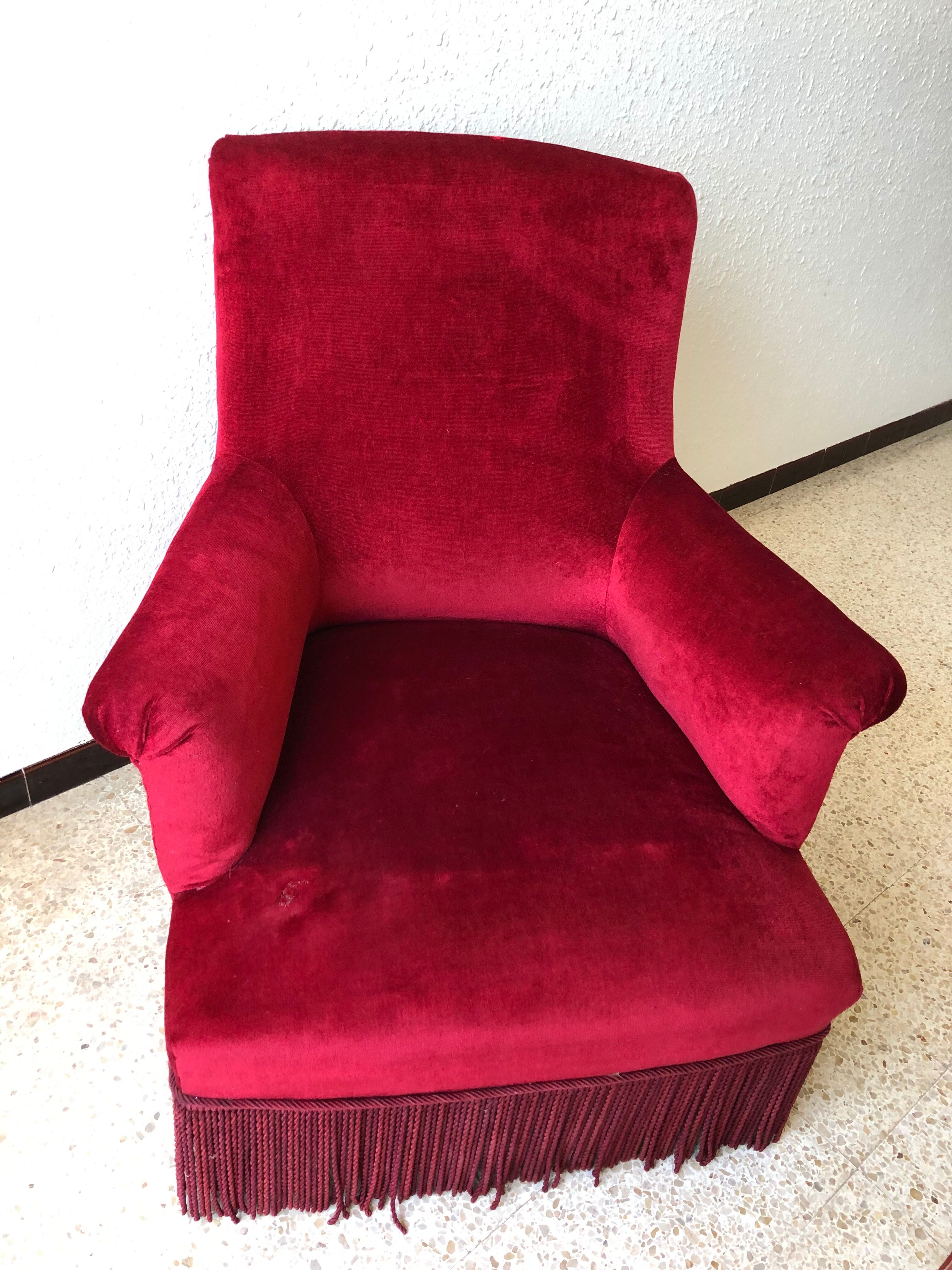 Napoleon III armchair in garnet velvet