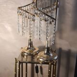 Pair of bedside tables with glass and crystal tassels 1970 to 80 chrome gold 41x 16
