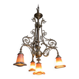 Noverdy Art Nouveau Chandelier – Bronze and Glass Tulips –