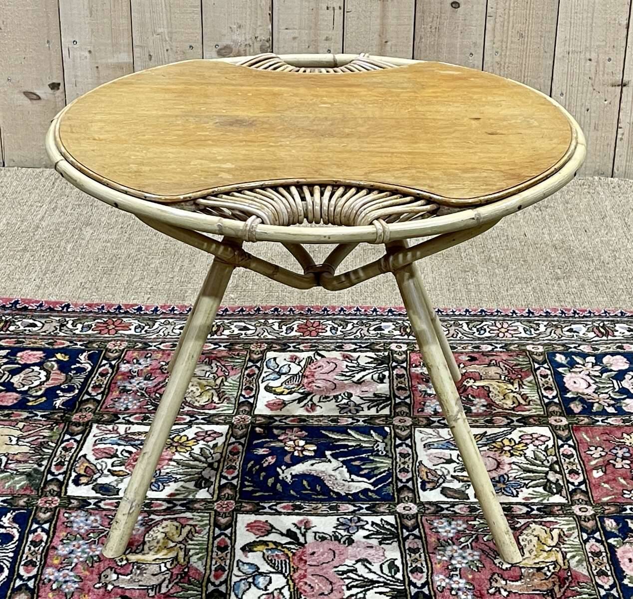 Rattan pedestal table from the 60s