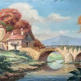 Tableau HSP "Paysage à la rivière" signé Bizet (école milieu XX°)