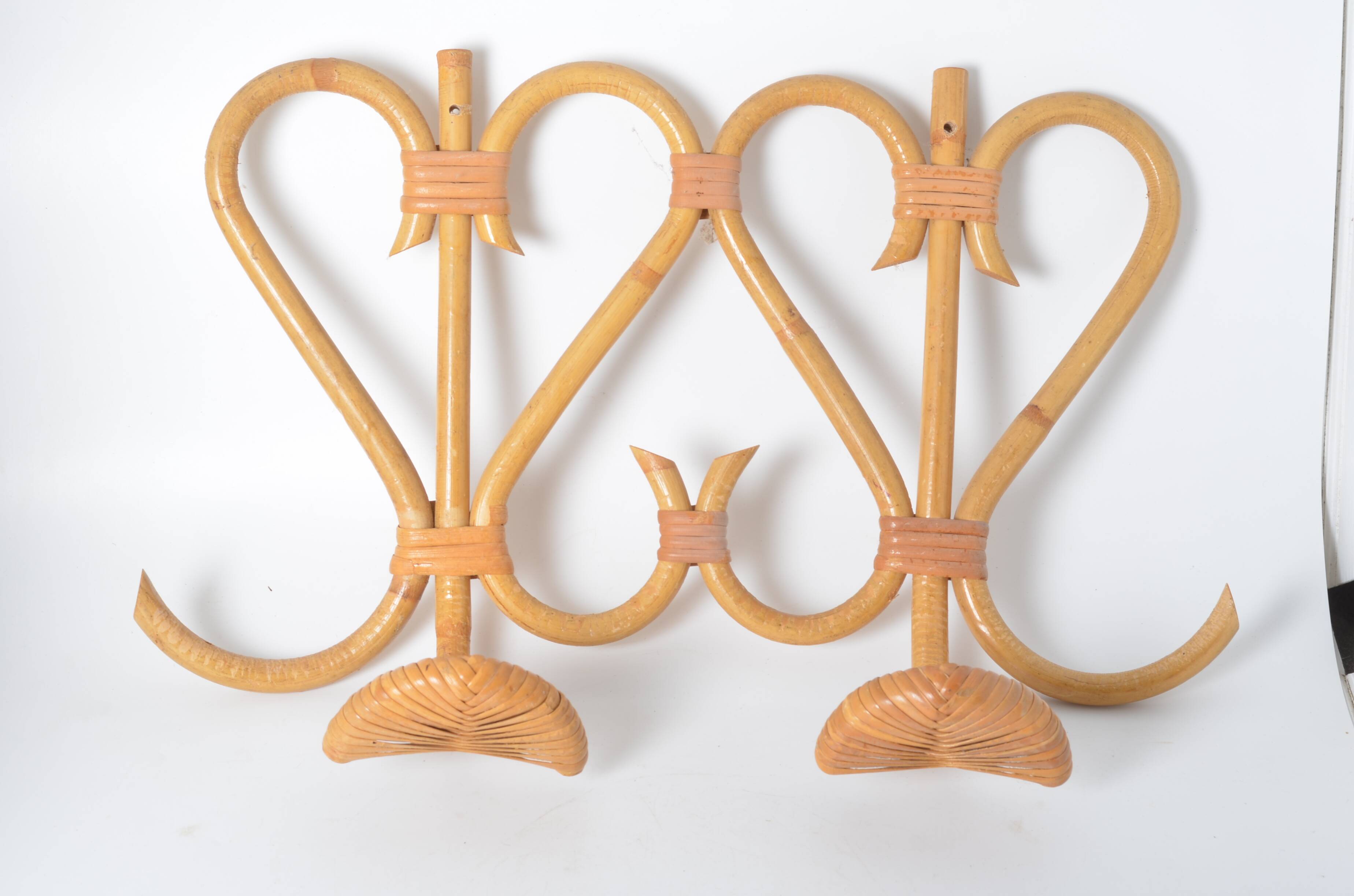 Double rattan coat rack