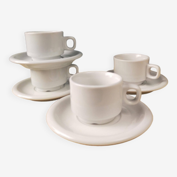 4 bistro cups and saucers in fine porcelain from Romania - Apulum