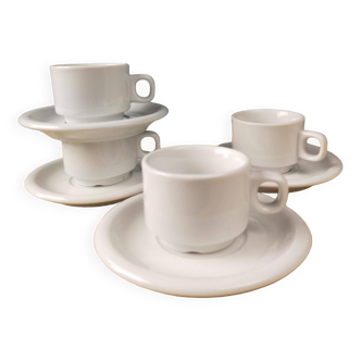 4 tasses et soucoupes de bistrot en porcelaine fine de Roumanie - Apulum