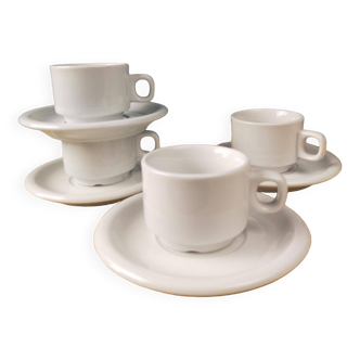 4 bistro cups and saucers in fine porcelain from Romania - Apulum