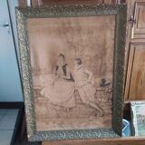 Old painter's canvas embedded in a 19th century gilded wood frame