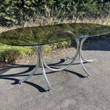 Table de salle à manger verre chrome design vintage
