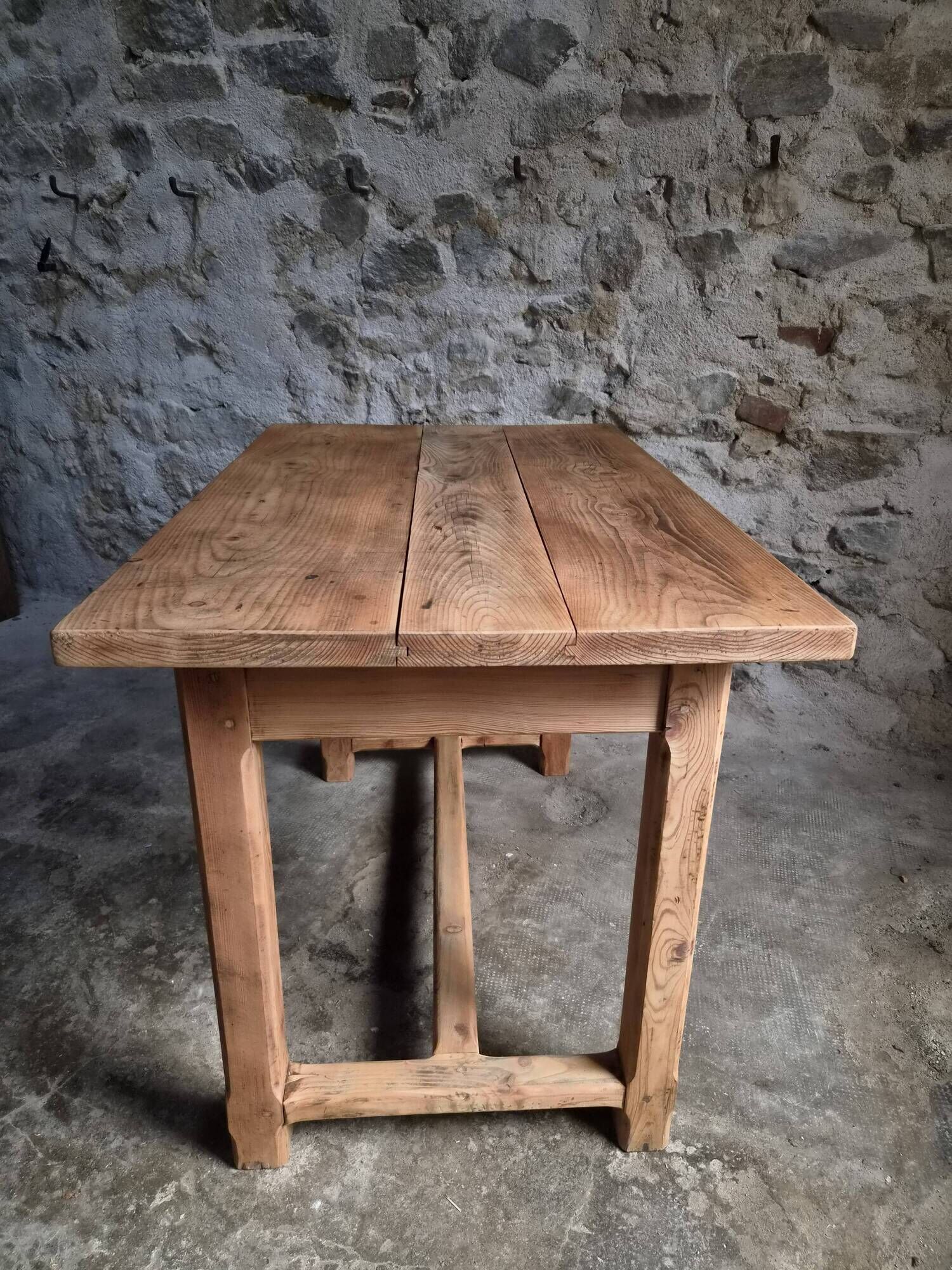 Vintage pine kitchen table or desk with two drawers – 1950s