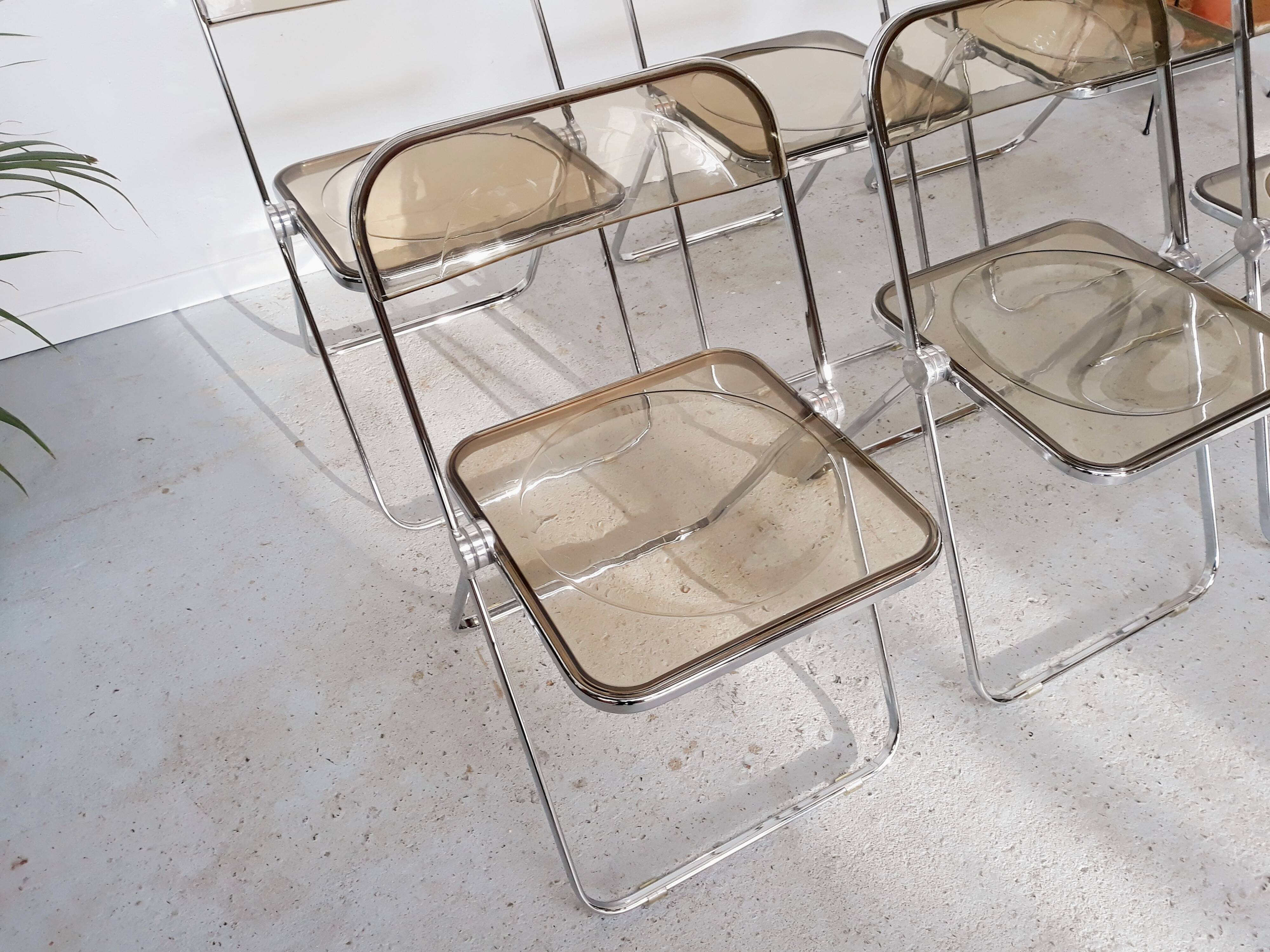 6 vintage Chairs Giancarlo Piretti "plia" 1970 chrome and Plexiglas