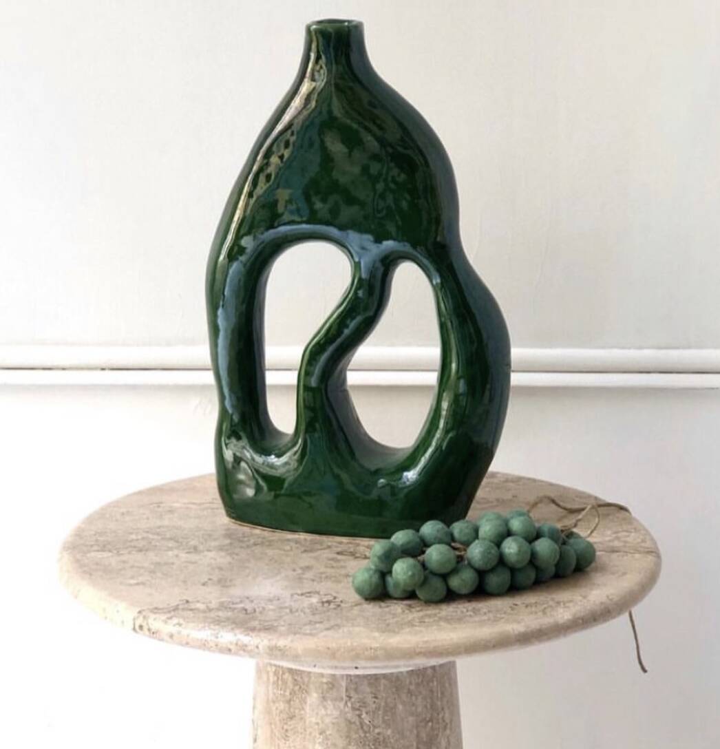 Palazzo vase in green glazed ceramic