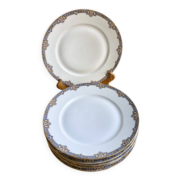 6 assiettes plates porcelaine fine F. Legrand 1920