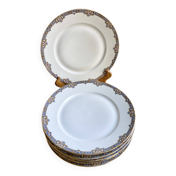 6 assiettes plates porcelaine fine F. Legrand 1920