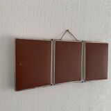 Vintage 1950s triptych barber's mirror, terracotta - 27 x 65 cm
