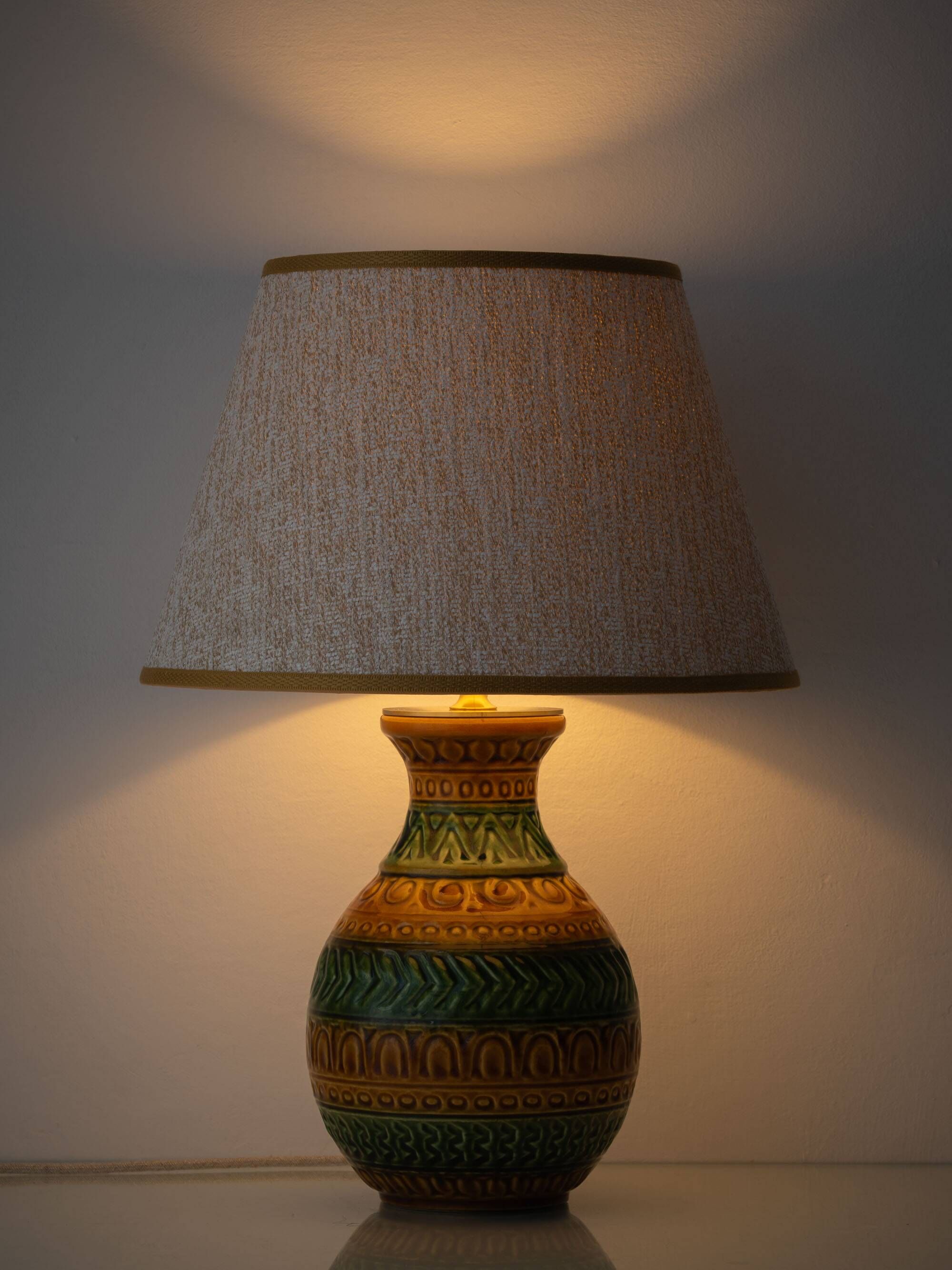 Bitossi Style Table Lamp, Ochre Green Ceramic, Earth Tones, 1960s-1970s
