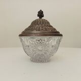 Vintage chiseled glass and tin candy box