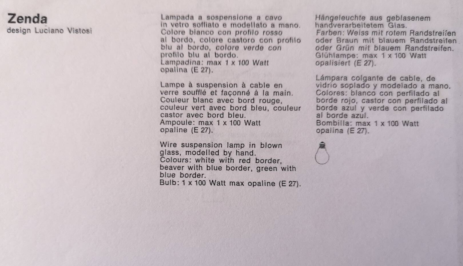 White Blown Glass Pendant Mod. Zenda by Luciano Vistosi, Italy