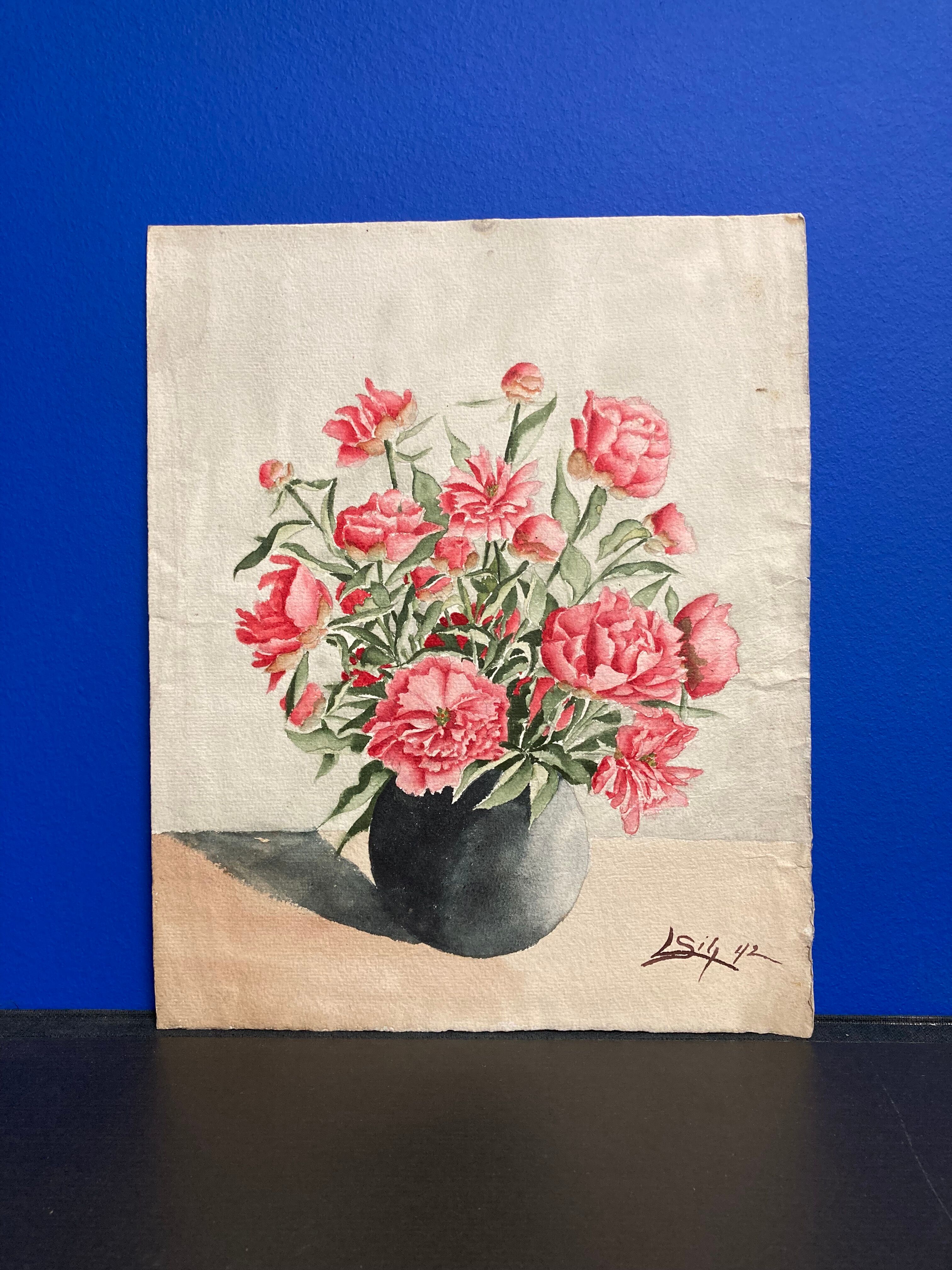 Aquarelle pivoines vintage
