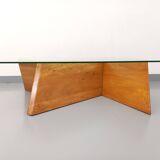 Vintage rectangular coffee table in solid elm and glass from the 80s
