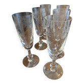6 crystal champagne flutes from Saint-Louis – antique floral engraved model