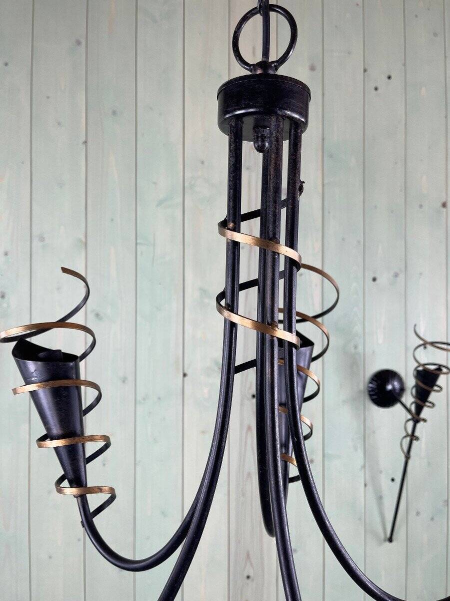 Vintage Chandelier and Pair of Wall Lights