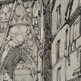 Original drawing of Rouen Cathedral in pencil by Auguste Drouot