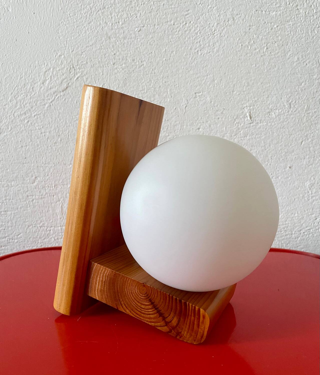 Vintage pine wall lamp with opaline globe