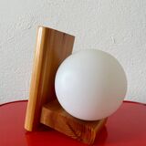 Vintage pine wall lamp with opaline globe