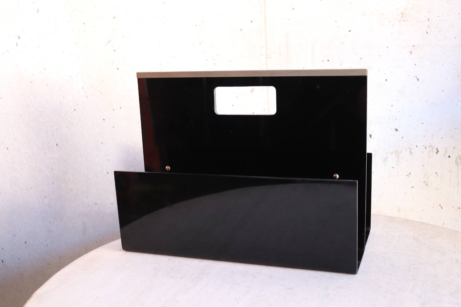 Roche Bobois 70's black plexi magazine rack