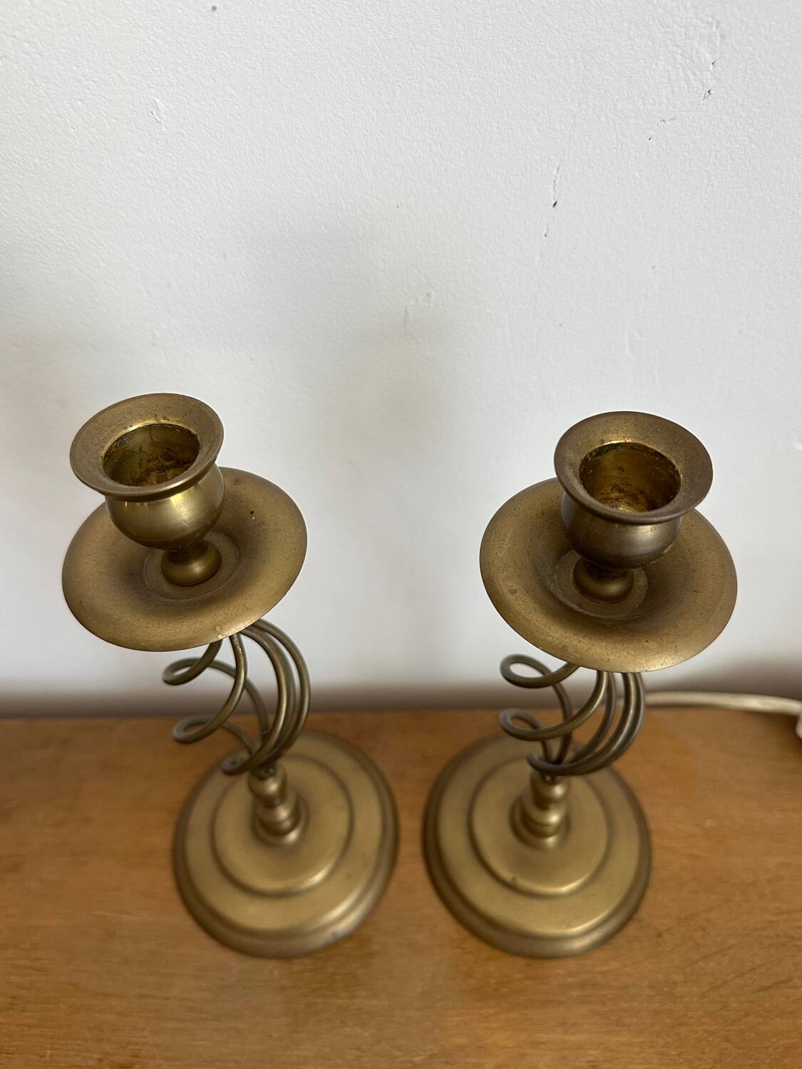 2 vintage twisted brass candle holders