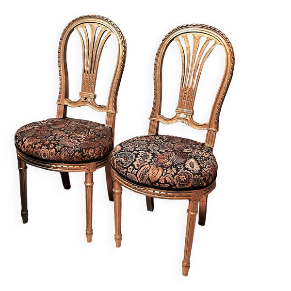 Chaises Napoléon III bois doré restauration tapissière tissu damassé