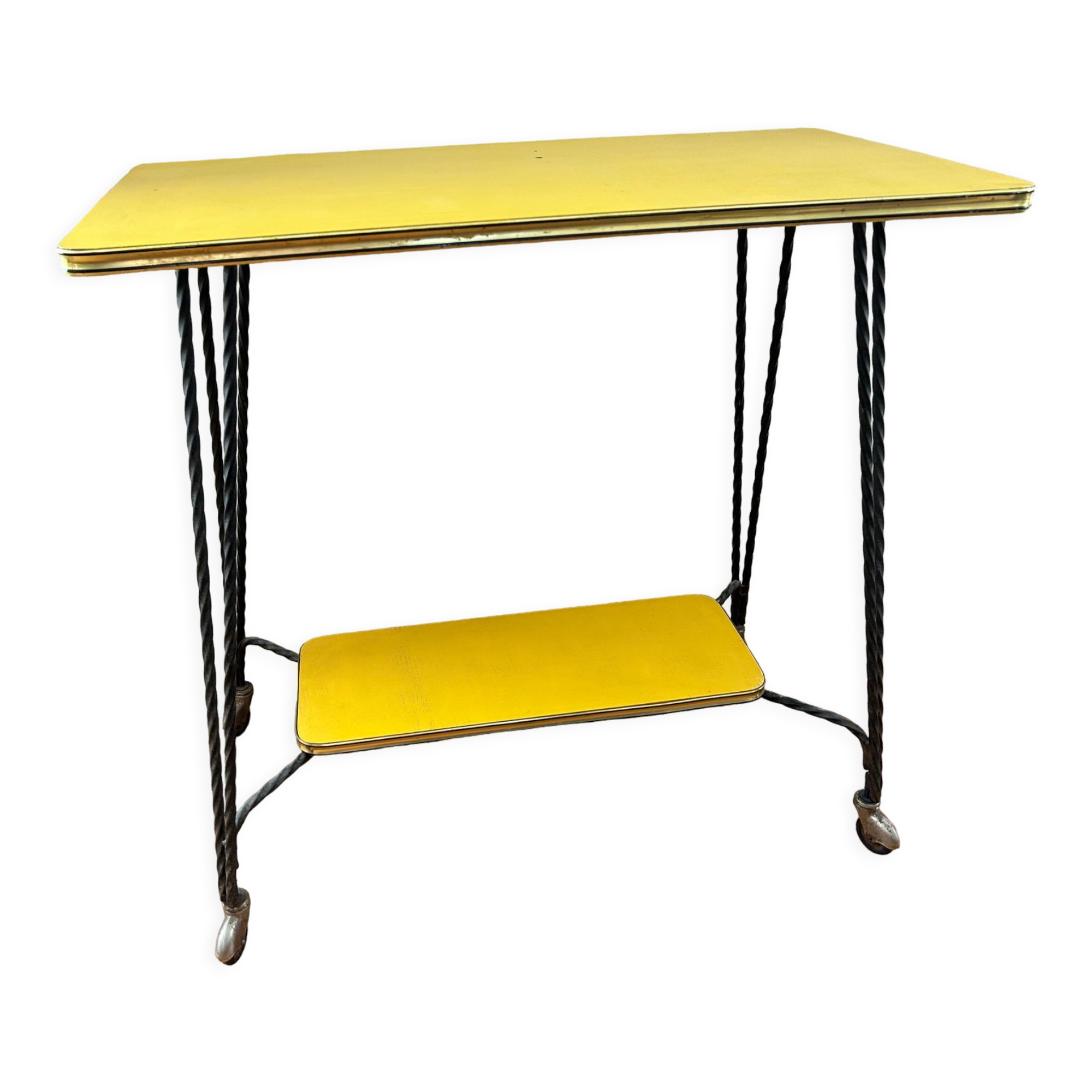Vintage wrought iron yellow laminate console