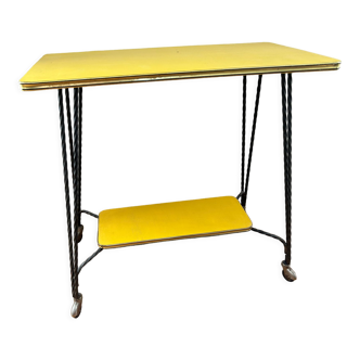 Vintage wrought iron yellow laminate console