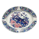 Grand plat ovale ancien en faïence italienne Stoviglierie – motif oiseaux et fleurs bleu, vert, rose